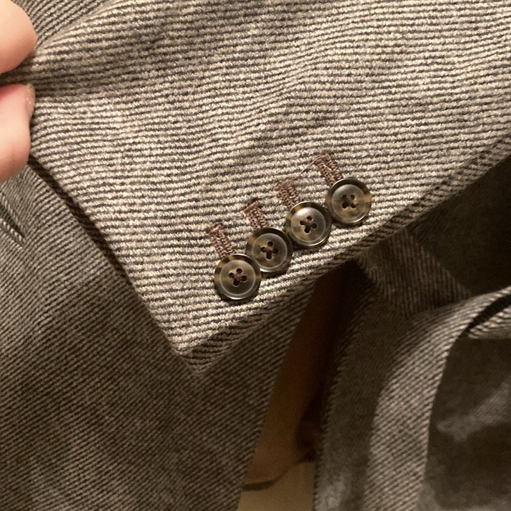Banana Republic Gray Herringbone Blazer with Faux Fur Trim - Picture 5 of 12